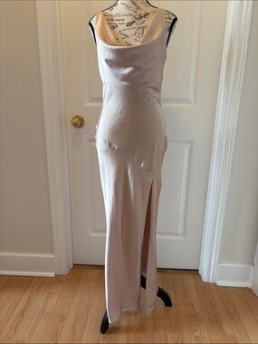 Hello Molly Blush Satin Cowl Maxi Dress with Side Slit
